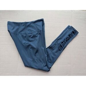 R. Sofia Yoga Leggings Small  Gathered Side Panel Ruched Side High Waisted Teal